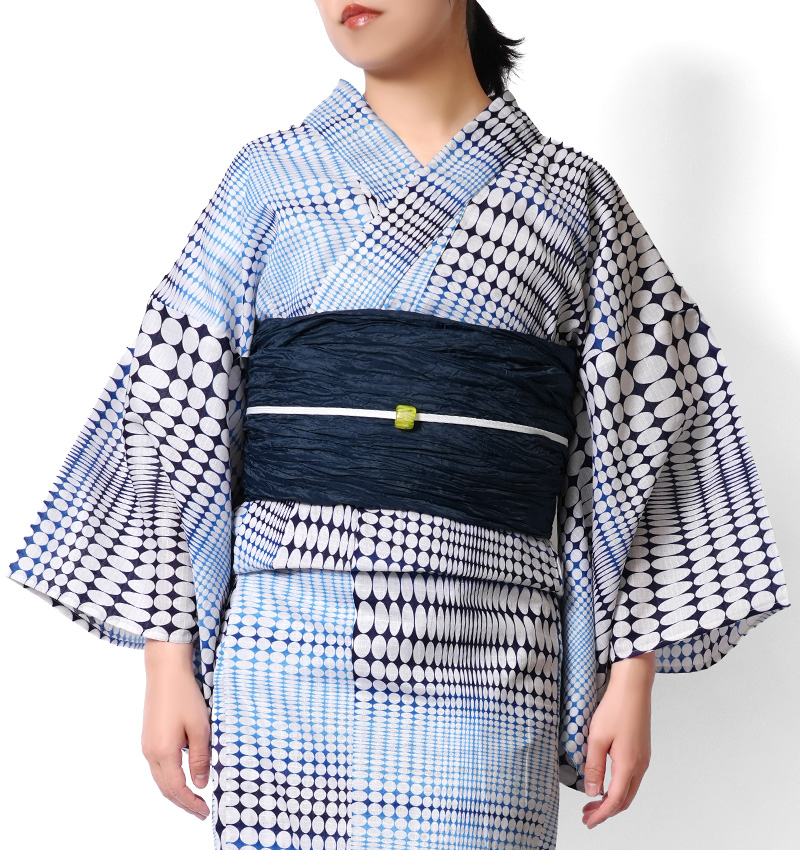 竺仙綿紅梅　浴衣・帯セット　夏訪問着 浴衣 綿紅梅 水玉 ドット 青 白 紺 グラデーション モダン ポップ