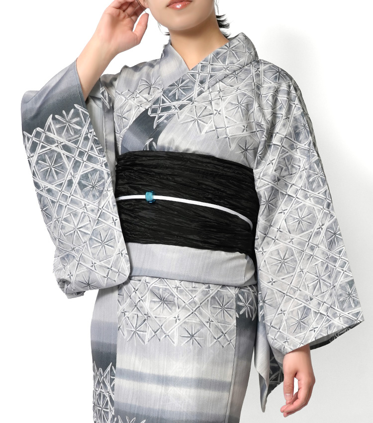 浴衣 切子文様 ライトグレー オフ白 モノトーン 幾何学 女性用