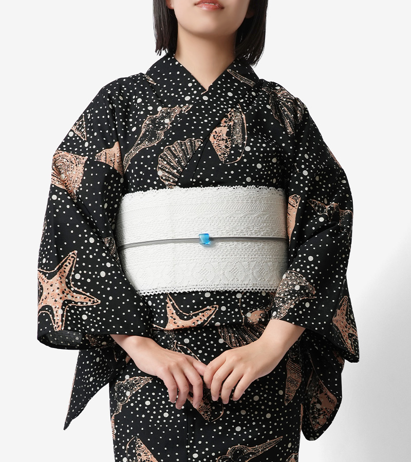 浴衣 セオアルファ 海辺の散歩 ドット 星空 貝殻 ヒトデ 黒 オレンジ