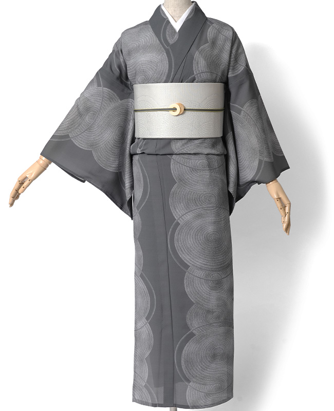 新作　大人ゆかた『撫松庵』セオアルファ浴衣【枯山水】仕立て上がり 撫松庵 浴衣 枯山水 グレー モノトーン セオアルファ 幾何学 単衣 夏