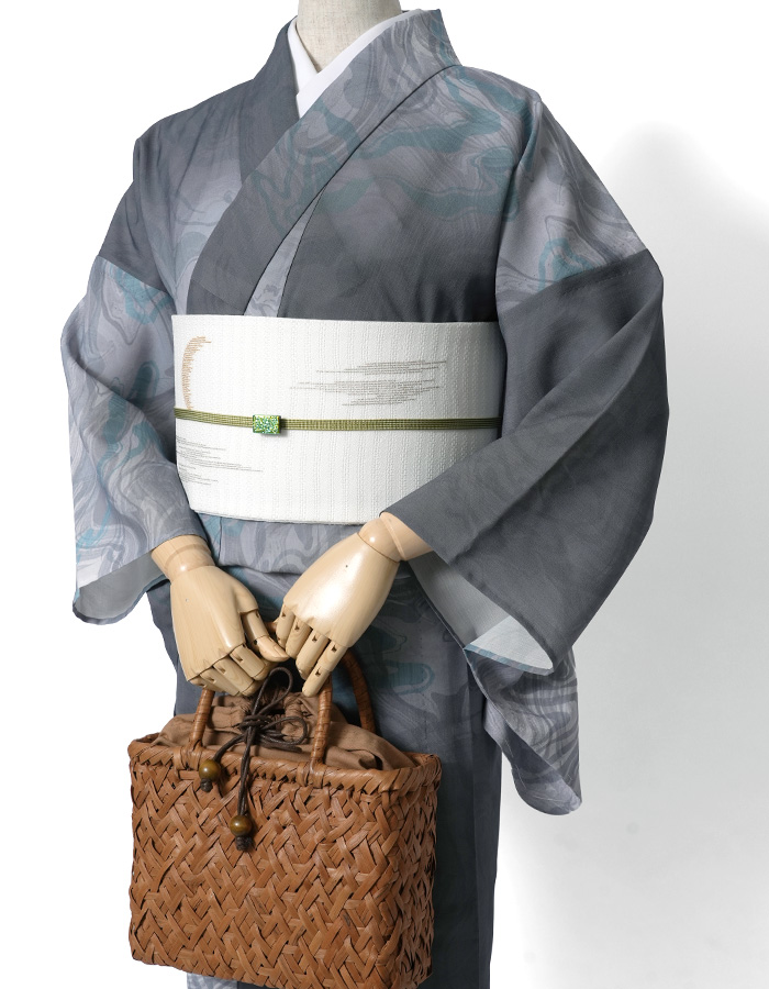 撫松庵 浴衣 マーブル グレー モノトーン セオアルファ 水面 幾何学 単