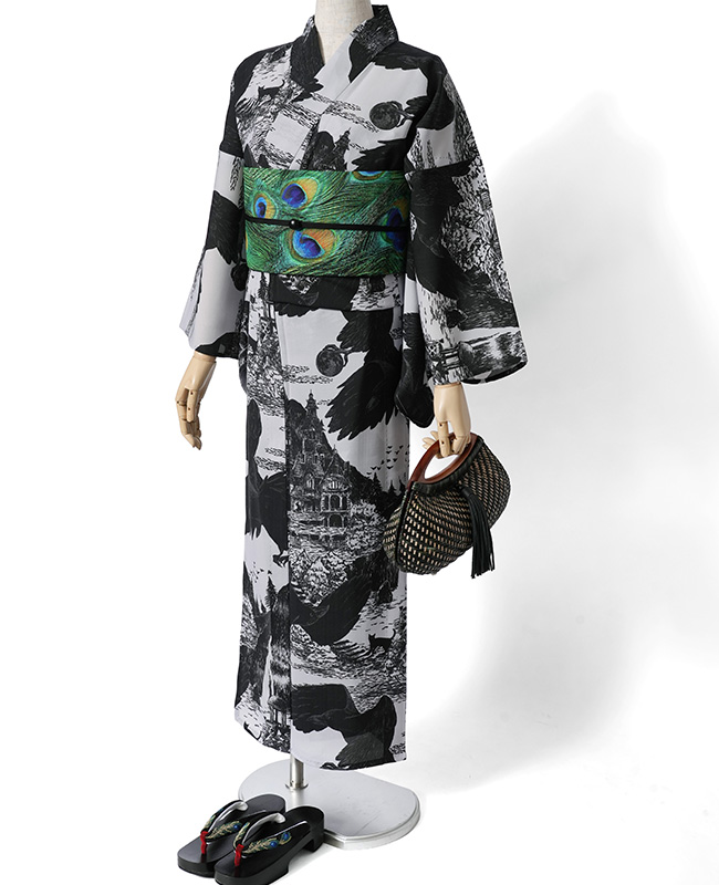 撫松庵 浴衣 クロウ カラス グレー 黒 モノトーン セオアルファ 洋館