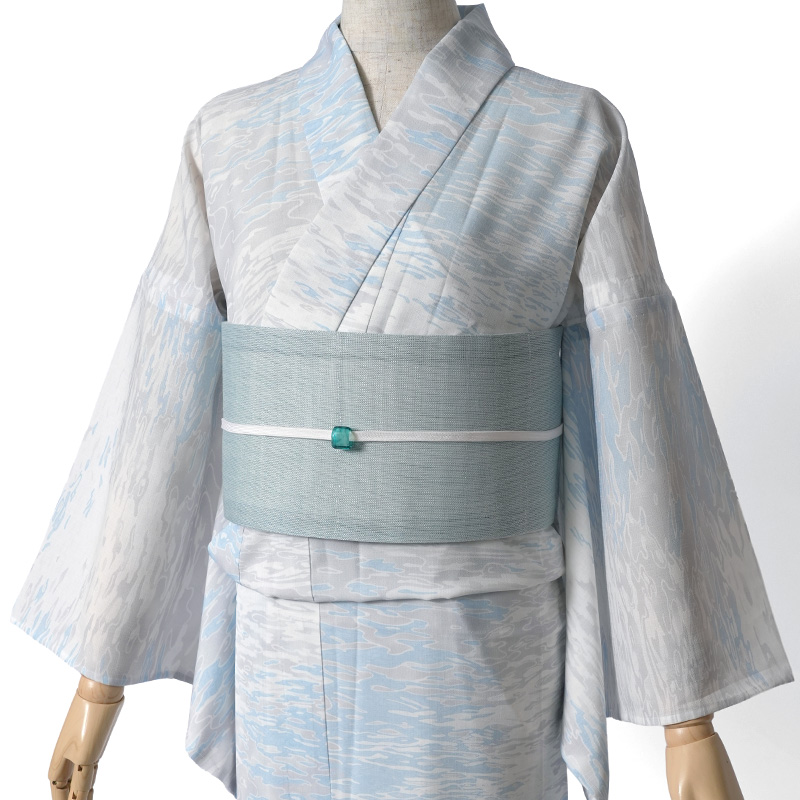撫松庵 浴衣 水面 白 水色 ライトグレー セオアルファ 幾何学 単衣 夏
