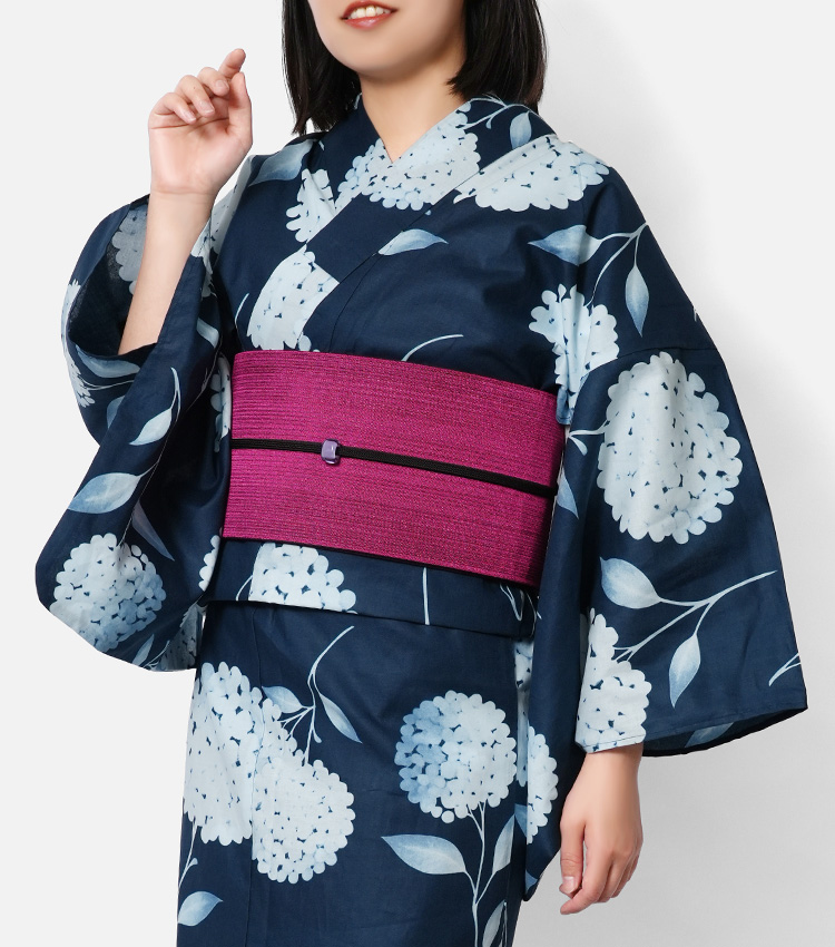 【新品タグ付き】綿麻浴衣＋さんび帯セット 紫陽花ネイビーM 浴衣 紫陽花 紺 ネイビー セパレート 二部式 モノトーン 花 レディース