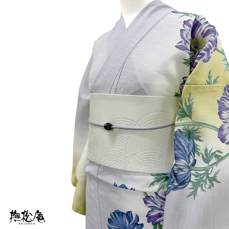撫松庵 浴衣 アネモネ 黄色 グレー グラデーション 絵羽風 セオ