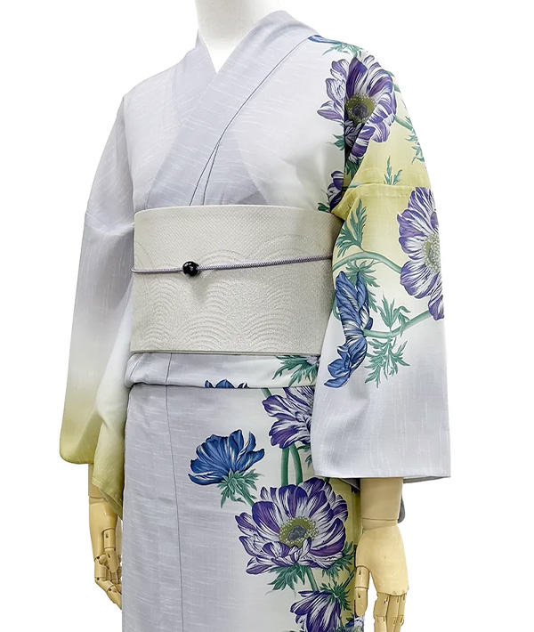 撫松庵 浴衣 アネモネ 黄色 グレー グラデーション 絵羽風 セオ