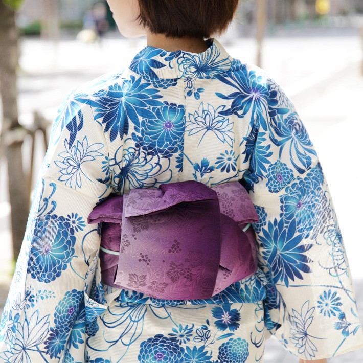 綿絽浴衣 3点セット 半幅帯 下駄 青 菊 水色 紫 おふ白 花 古典柄 レトロ 夏着物 50代 レディース 女性用 :  10001094-3set-1 : dear-japan - 通販 - Yahoo!ショッピング