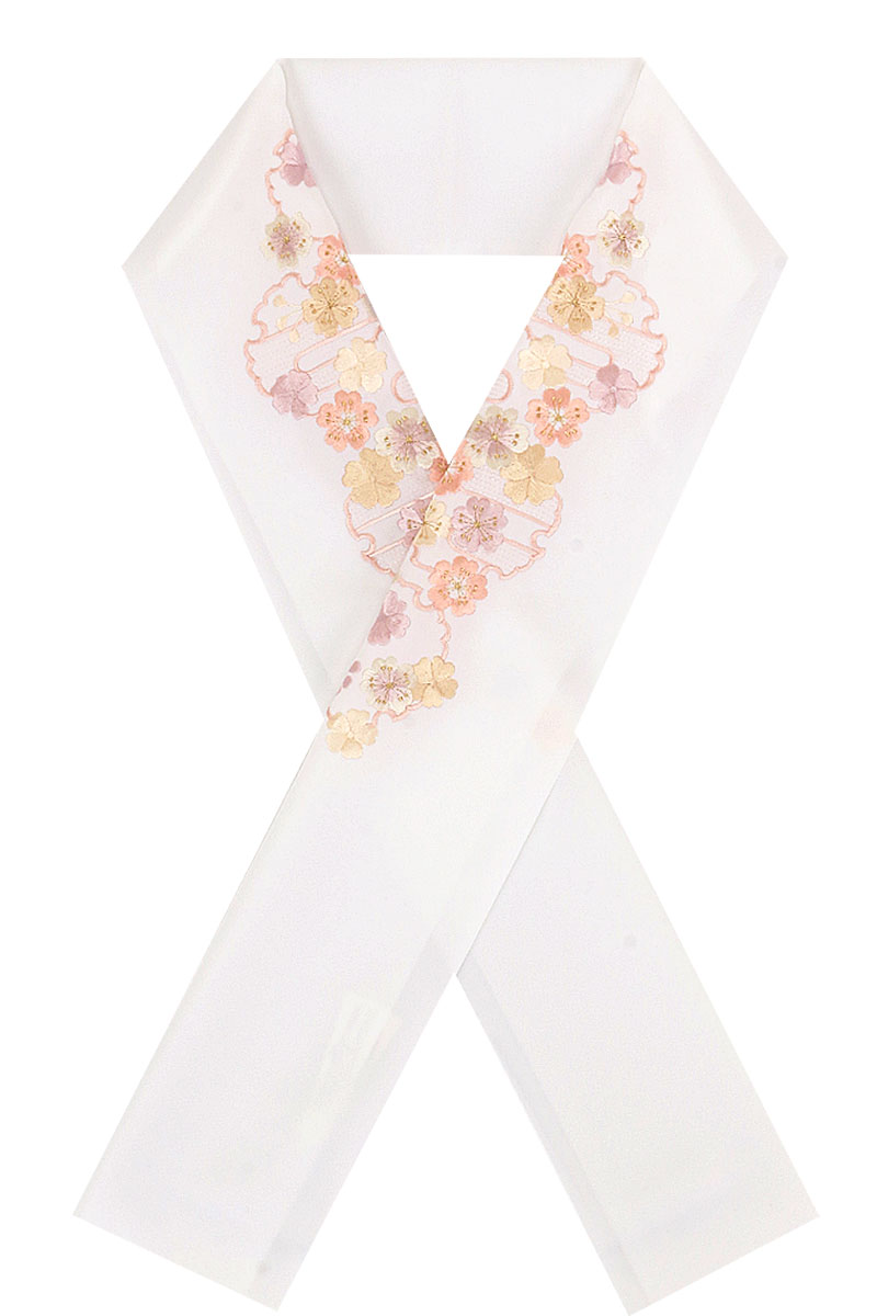 半襟 半衿 刺繍 振袖 成人式 ピンク 水色 白 雪輪 桜 振袖用半襟 成人式半襟 振袖用