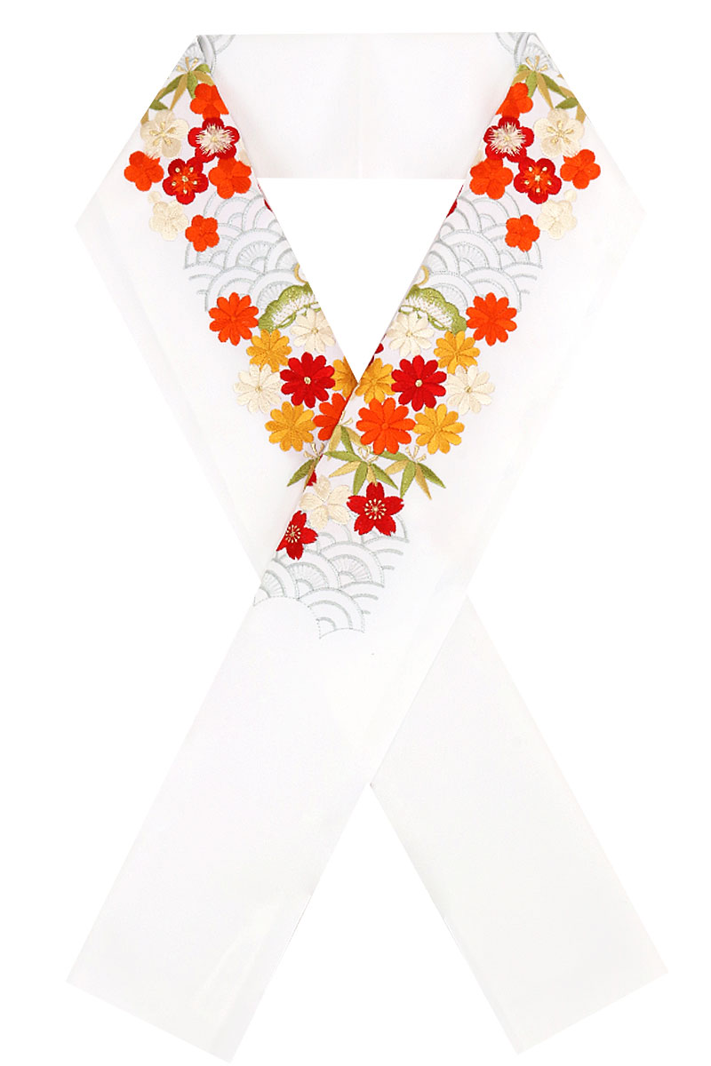 Kisste（キステ） 半襟 半衿 刺繍 振袖 成人式 赤 コーラル ピンク 橙