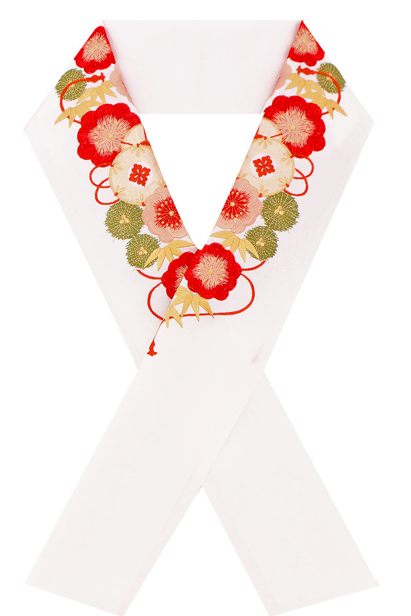 Kisste（キステ） 半襟 半衿 刺繍 振袖 成人式 白 赤 桃 紫 黒 金