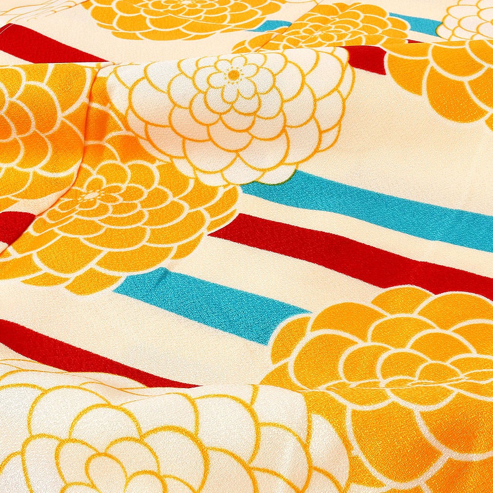 Kisste（キステ） 着物 小紋 袷 生成り ボーダー 万寿菊 M L