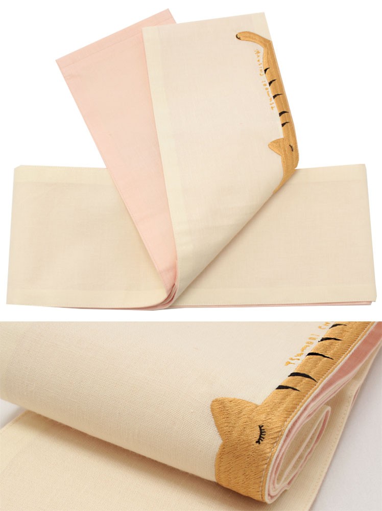 夏が来ちゃうよー(*'▽'*) 【ツモリチサト】半幅帯 黒とピンクと猫刺繍 703-4.jpg