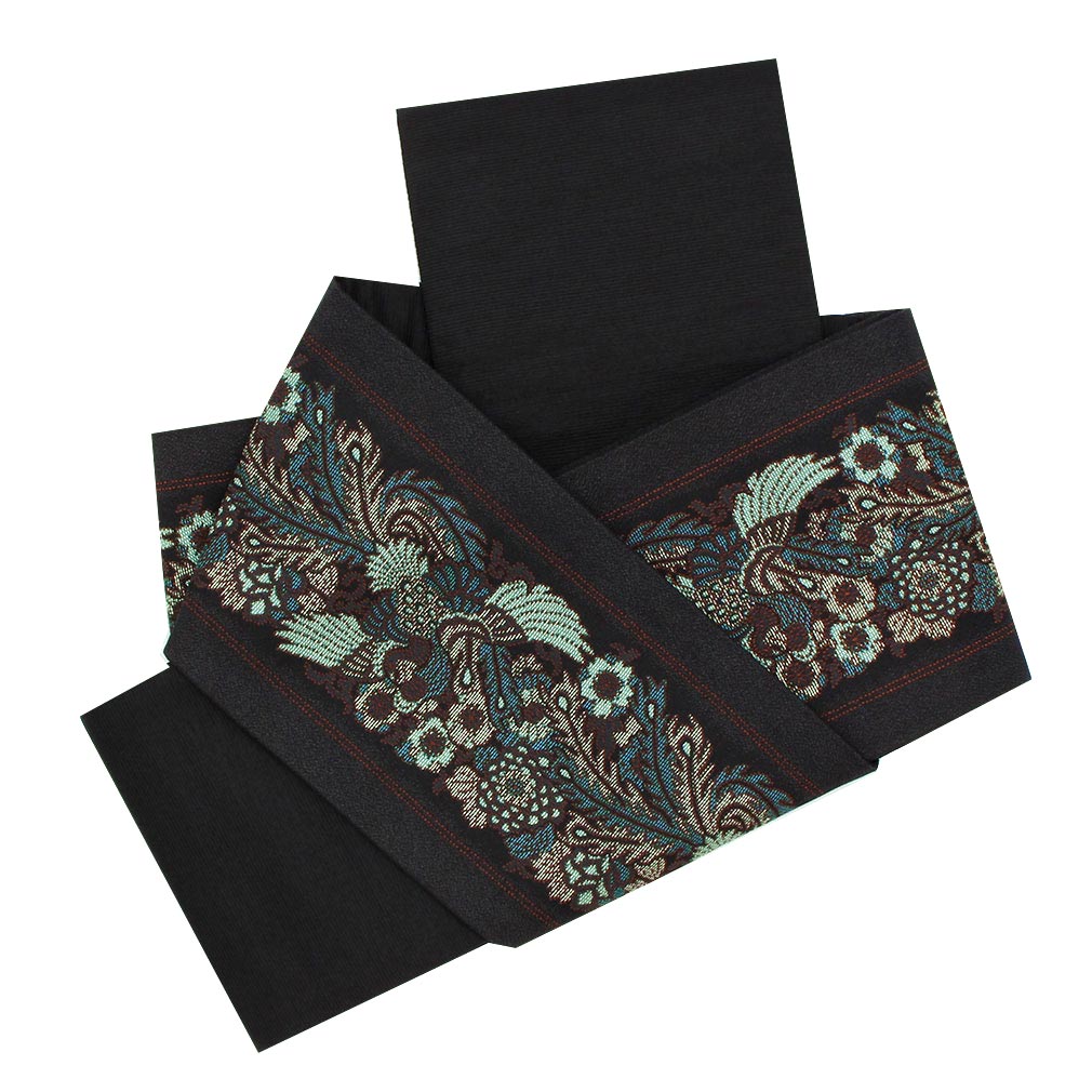 Kisste（キステ） 半幅帯 リバーシブル 黒 更紗 小紋 紬 着物 半巾帯