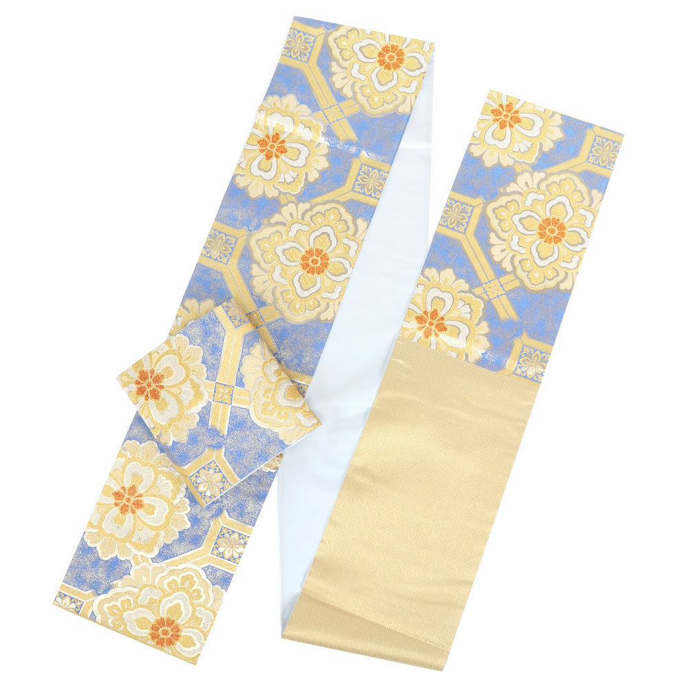 袋帯　蜀江紋　金通し　花紋　十字　くすみカラー　着物　022 a d 袋帯 蜀江紋 金通し 花紋 十字 くすみカラー 着物 022 a d