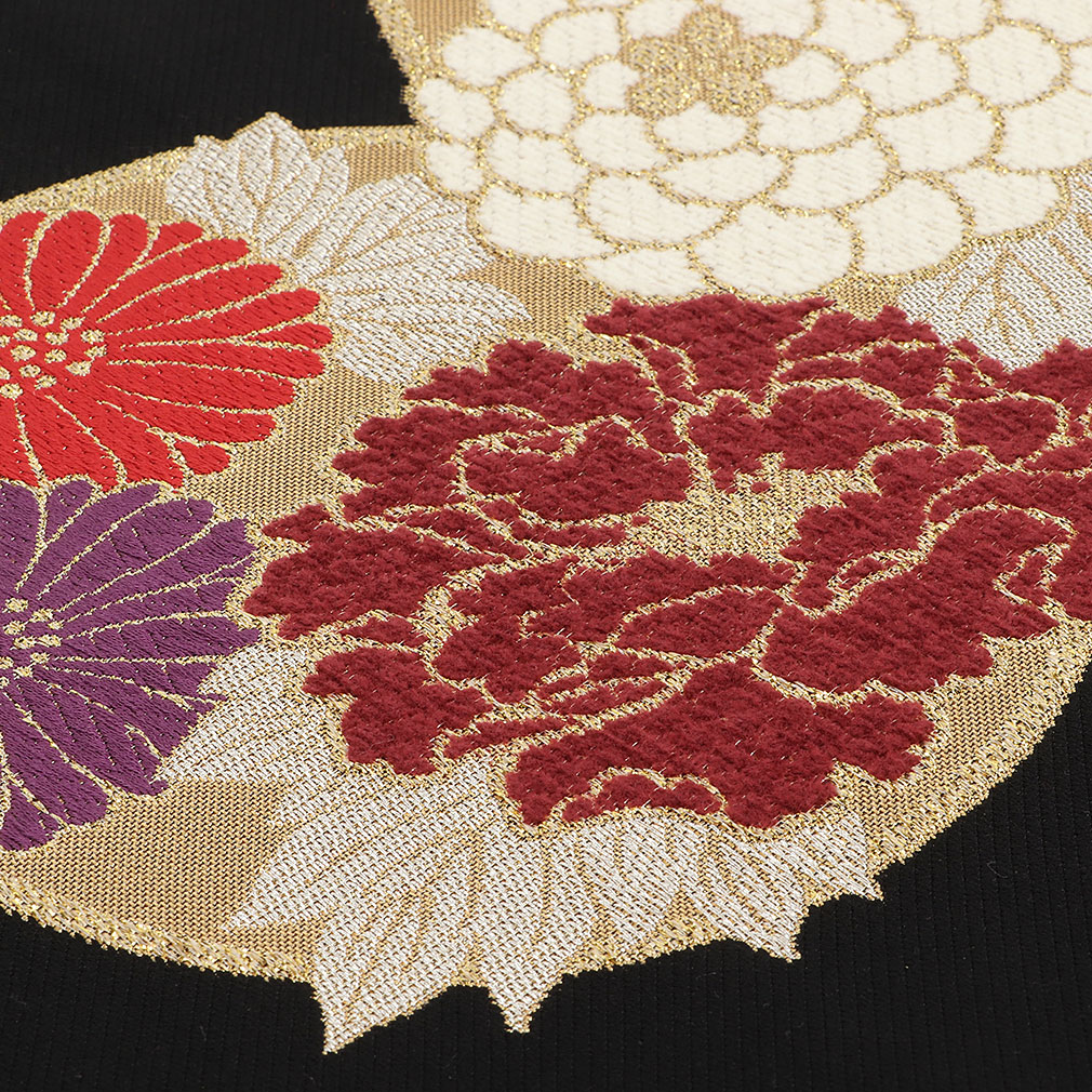 花柄 波模様 袋帯、振袖、小物 花柄 波模様 袋帯 黒流水花 振袖用f021 - メルカリ