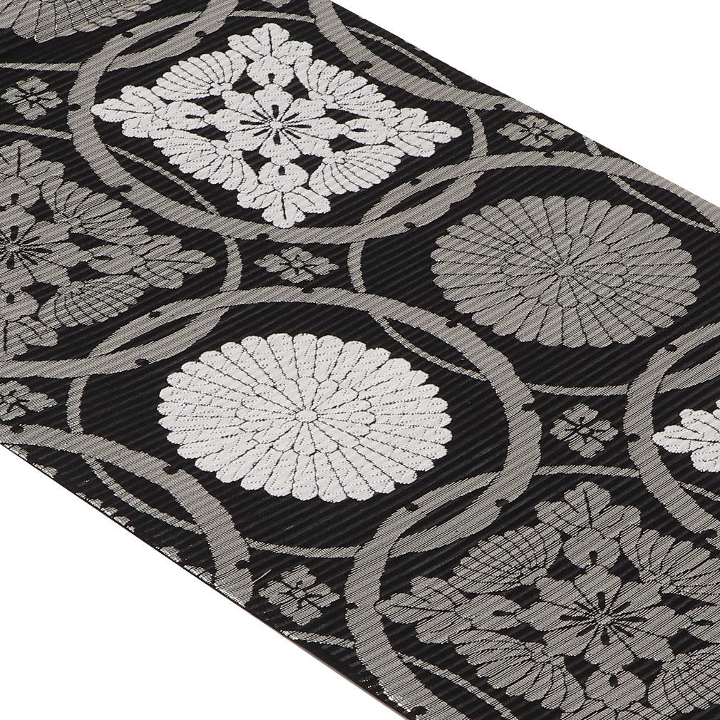 Kisste（キステ） 夏帯 袋帯 夏袋帯 黒 輪繋ぎ華紋 西陣織 正絹 日本製