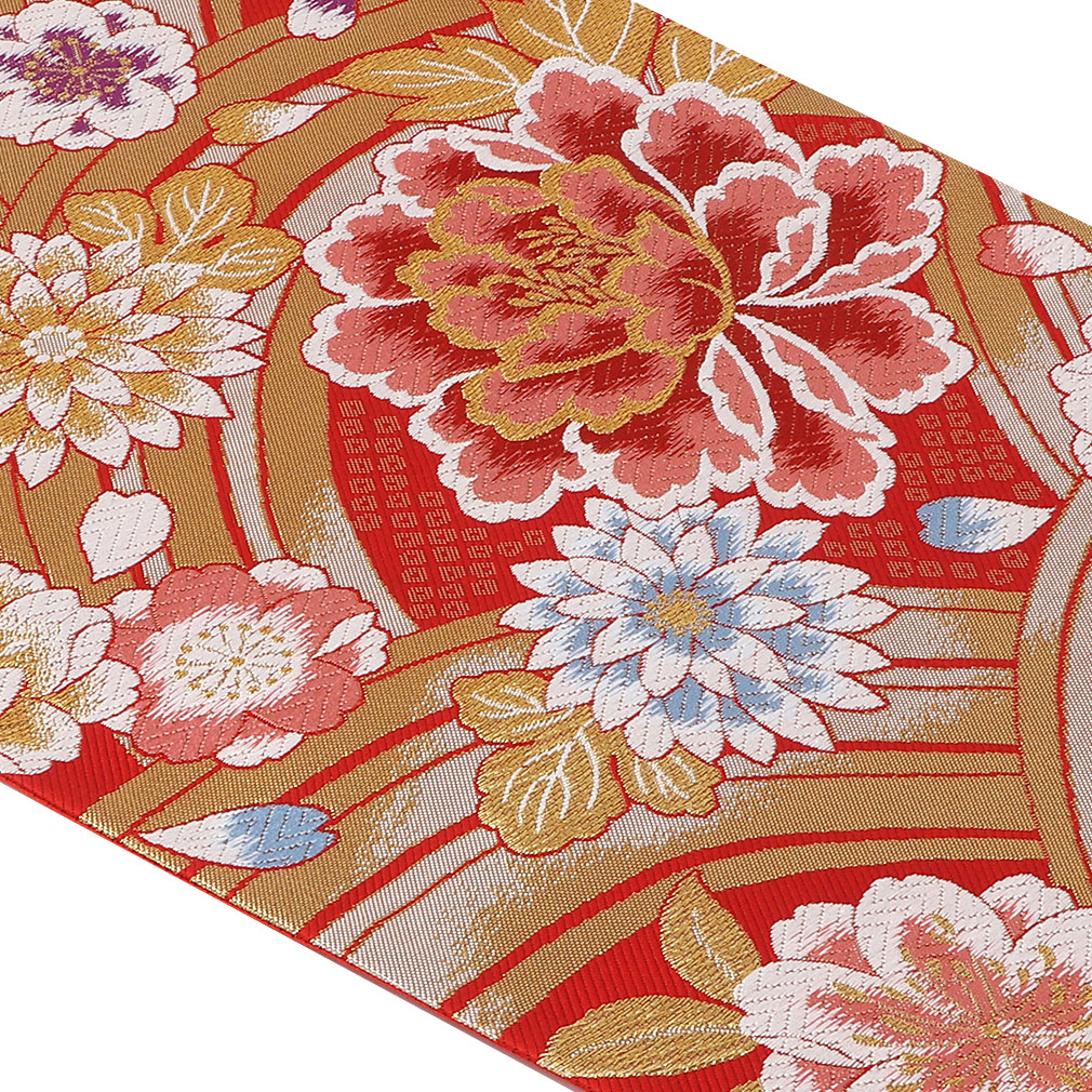 Kisste（キステ） 袋帯 振袖用 帯 成人式 赤 青海波 牡丹 西陣織 大光