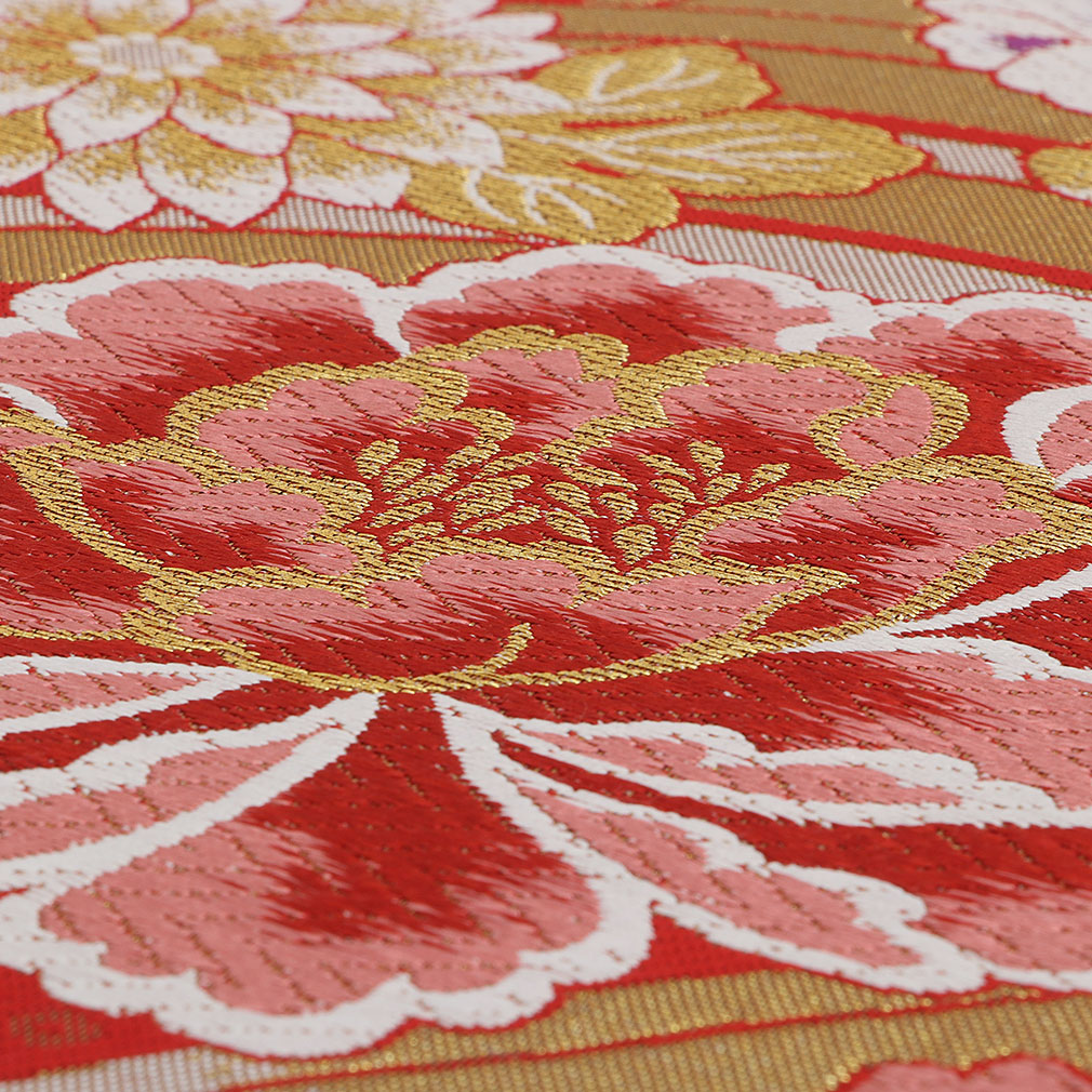 Kisste（キステ） 袋帯 振袖用 帯 成人式 赤 青海波 牡丹 西陣織 大光