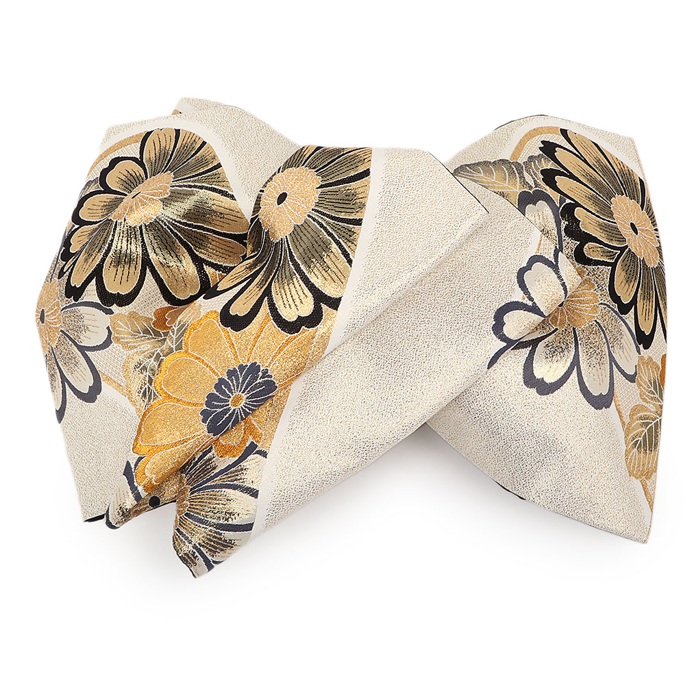 Kisste 袋帯 振袖用 帯 成人式 ホワイト ゴールド 流水 菊 西陣織 酒井