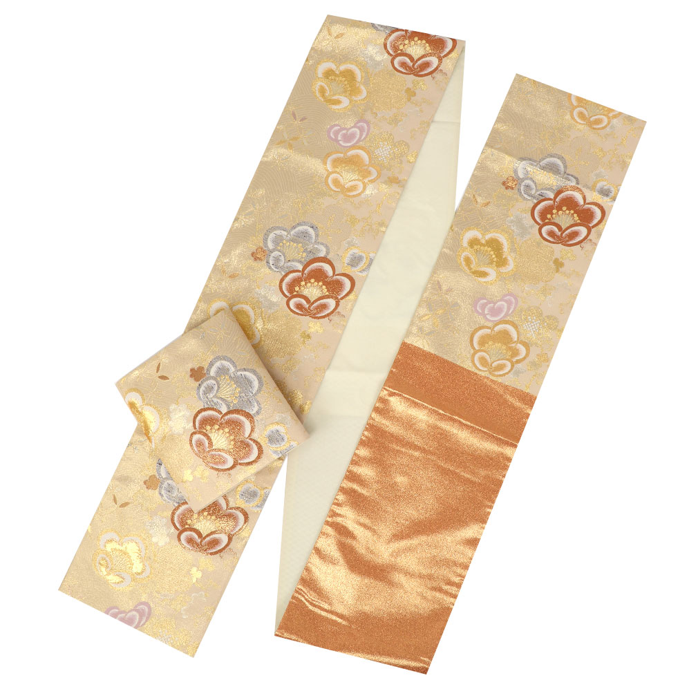 Kisste（キステ） 袋帯 振袖用 帯 成人式 ベージュ ゴールド 梅 西陣織