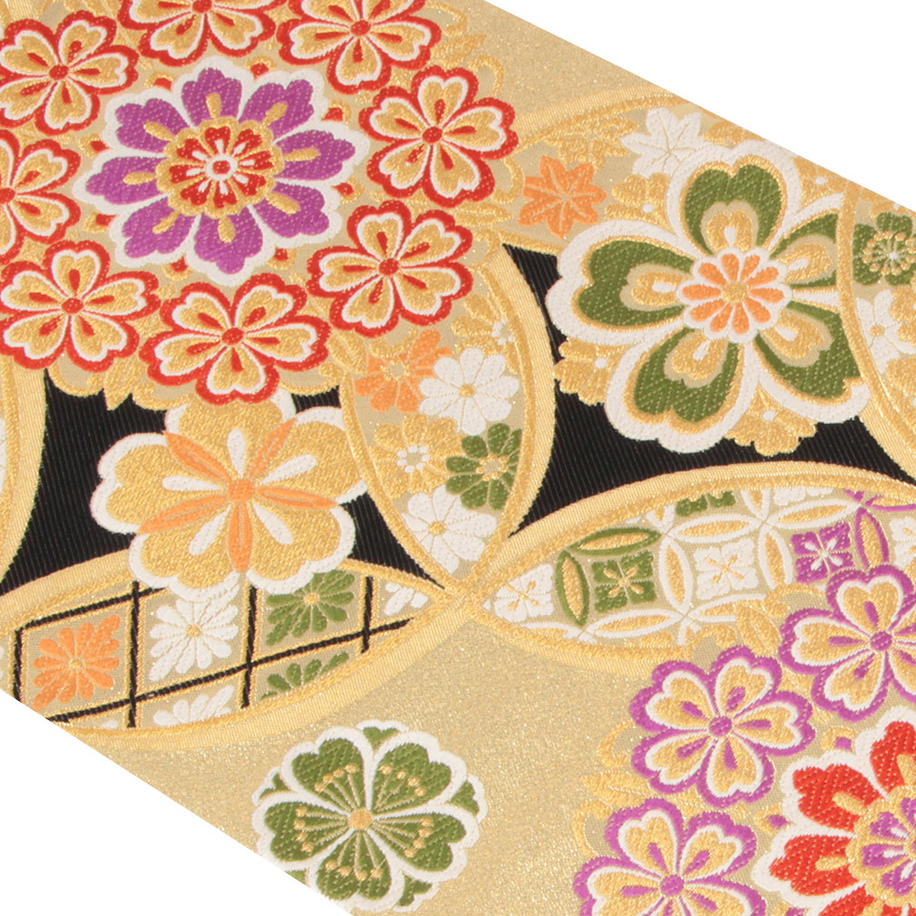 袋帯　色紙　桜花模様　金糸　ゴールドカラー　着物　045a p 袋帯 色紙 桜花模様 金糸 ゴールドカラー 着物 045a p - メルカリ