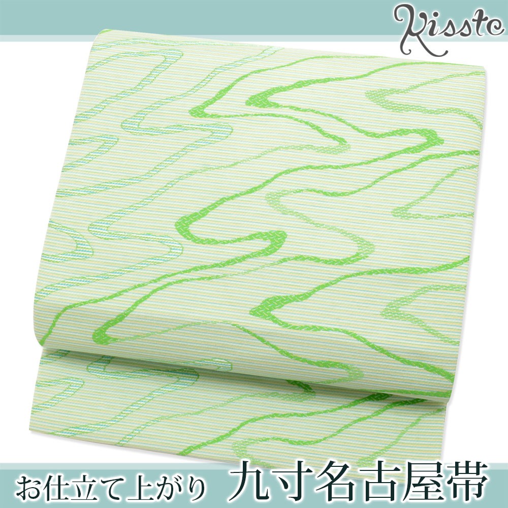 Kisste 名古屋帯 正絹 新品 九寸名古屋帯 緑 西陣織 波 6通柄 色 Kisste 名古屋帯 正絹 新品 九寸名古屋帯 緑 西陣織 波 6通柄 色