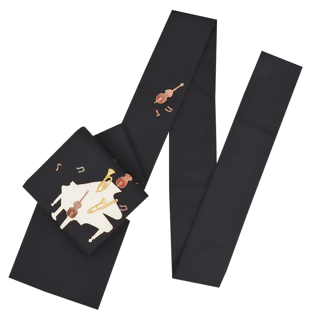 Kisste 名古屋帯 正絹 新品 九寸名古屋帯 黒 音楽会 全通柄 色