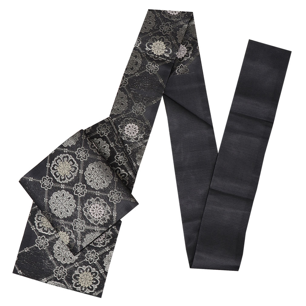 【未使用　晩夏秋向】名古屋帯　秋草　夏紬　帯丈374cm 帯幅31cm kimonojyuan_1031