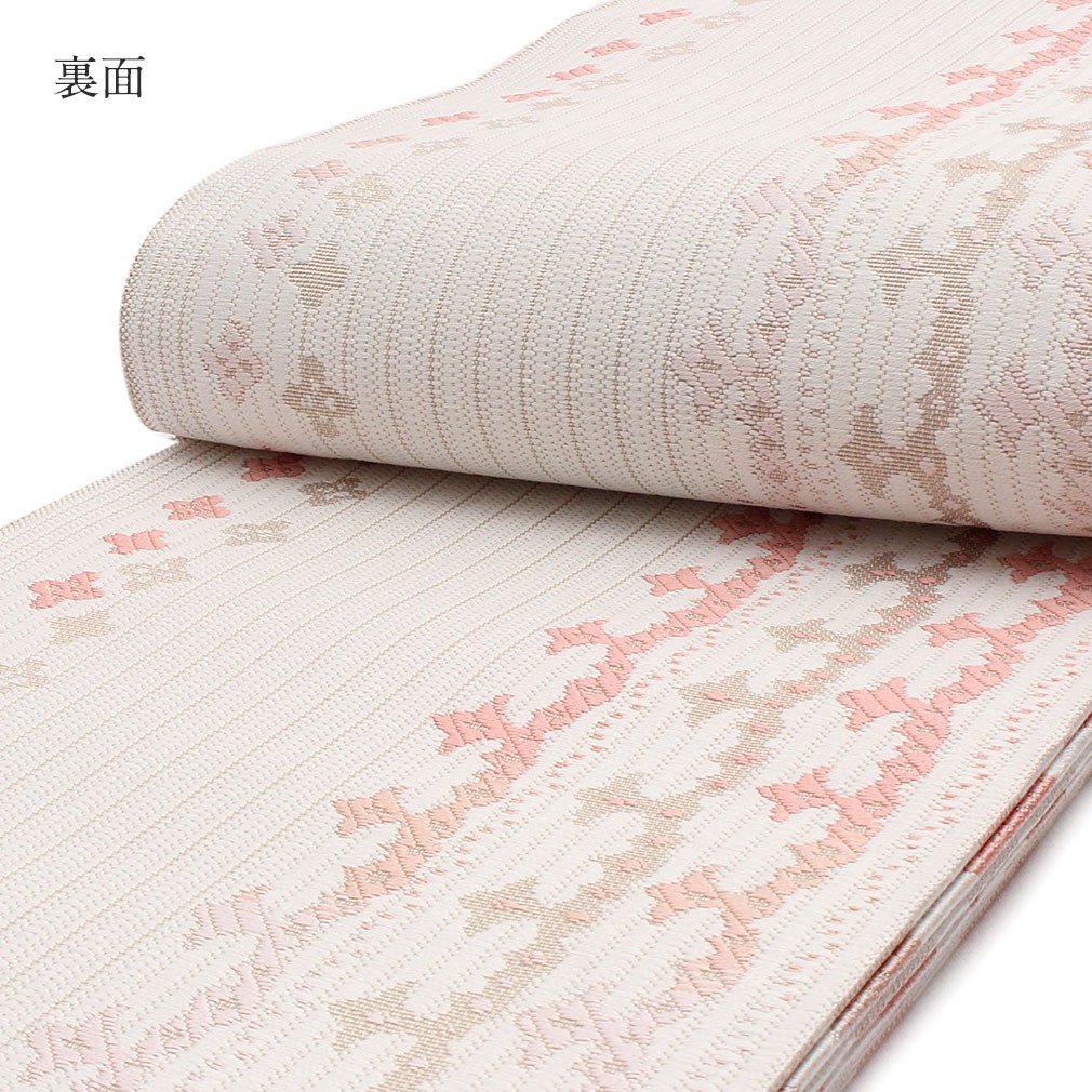 博多半幅帯　壁画・小鳥・ピンク　正絹　ポケット付No.7-00 博多半幅帯 壁画・小鳥・ピンク 正絹 ポケット付No.7-00 博多