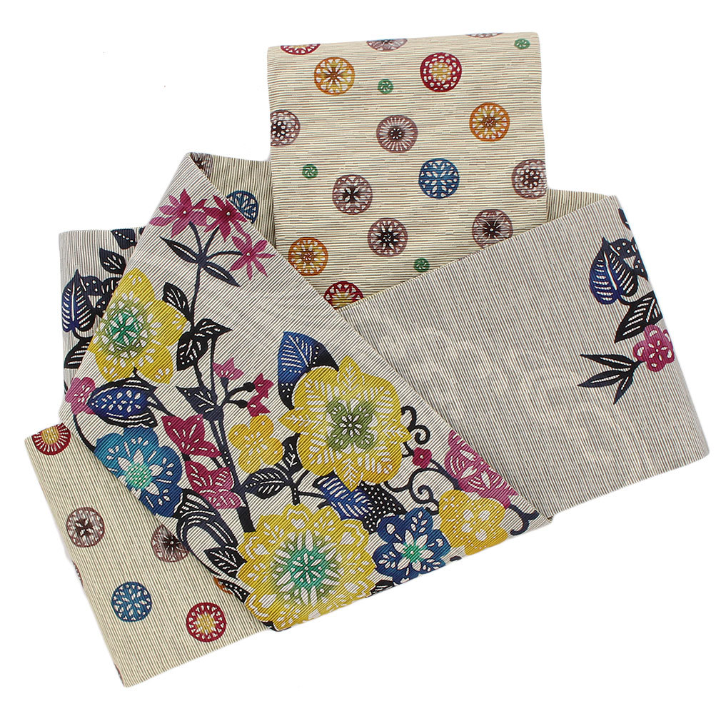 Kisste（キステ） 半幅帯 絹 リバーシブル 薄グレー 流水に花 日本製