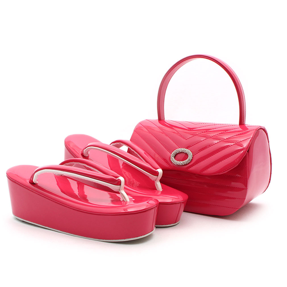 草履バッグセット 成人式 振袖 厚底 L フリーサイズ 赤 ピンク 