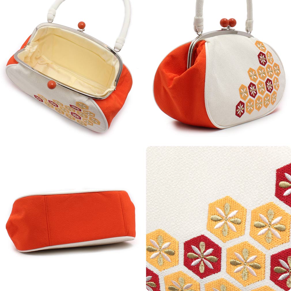 Kisste 草履バッグセット 成人式 振袖 フリーサイズ L オレンジ 白