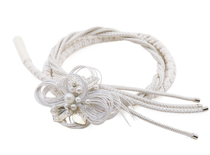 帯締め 成人式 振袖用 成人用 黒 白 赤 ゴールド シルバー モノトーン 水引 パール フラワー 正絹 シルク 日本製 | Kisste | 04