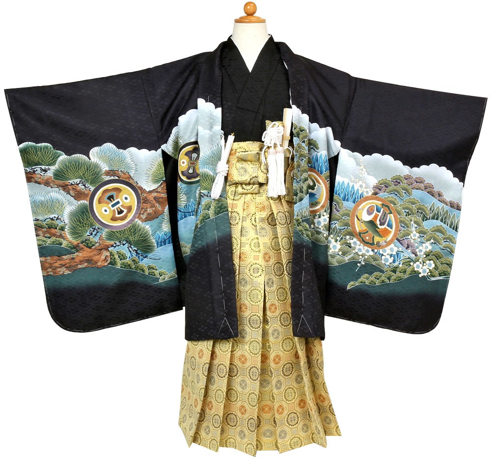 Kisste（キステ） 七五三 着物 袴 セット 10点 男の子 5歳 黒 金色 鷹
