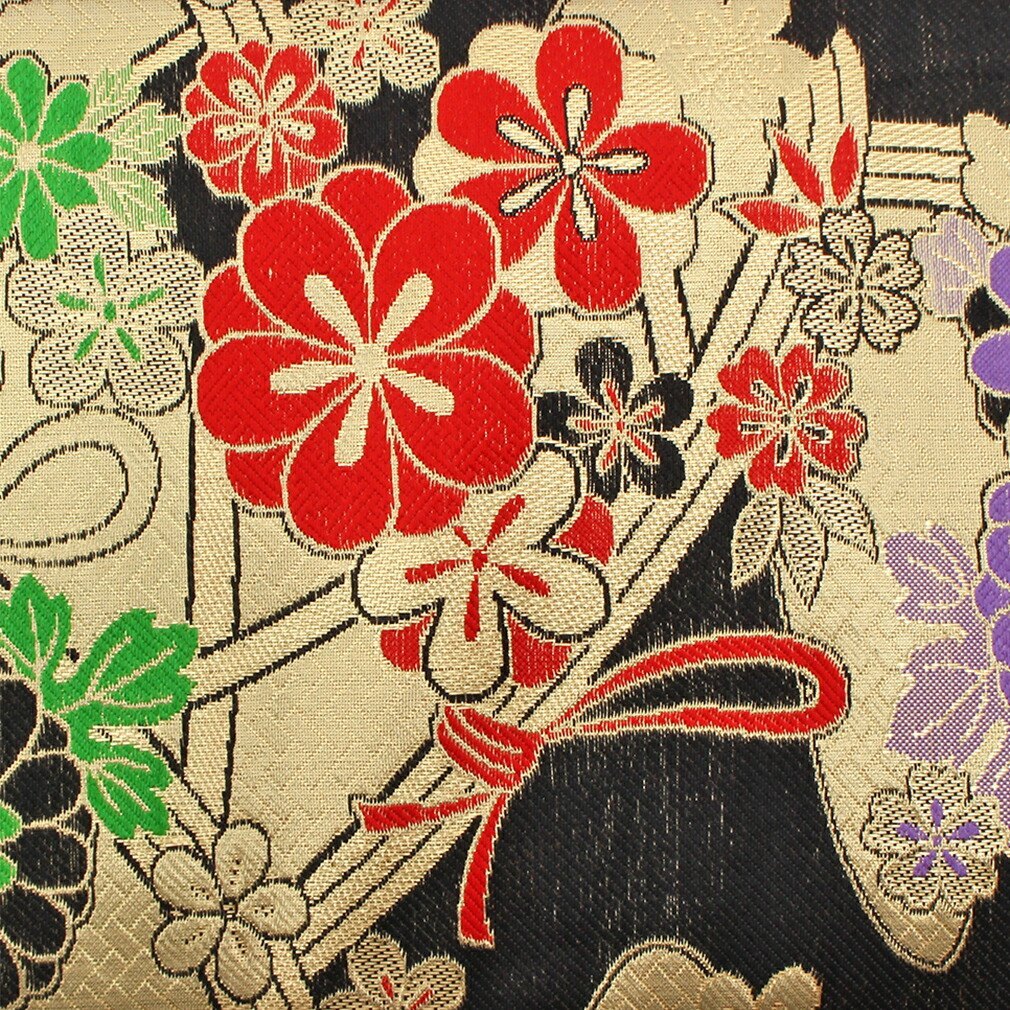 Kisste（キステ） 七五三 作り帯 帯 5歳 7歳 女の子 黒 花々 正絹 大寸