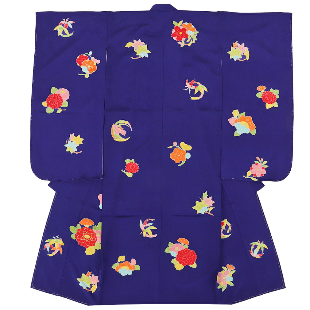 Kisste（キステ） 七五三 着物 7歳 女の子 四つ身 青 牡丹 正絹 高級