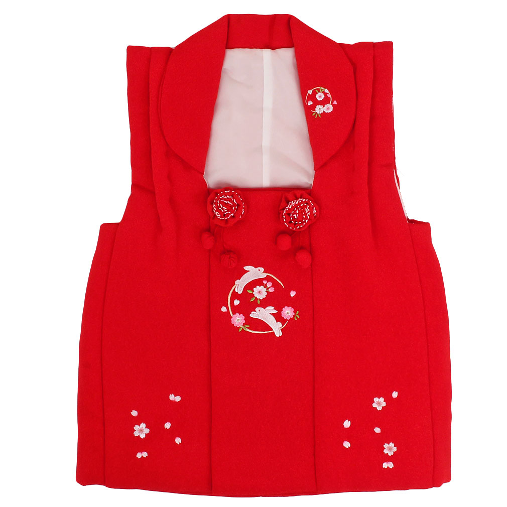 ≪期間限定5％OFF≫ 七五三 ウサギ 桜刺繍 着物 3歳 女の子 単品 赤 被布コート