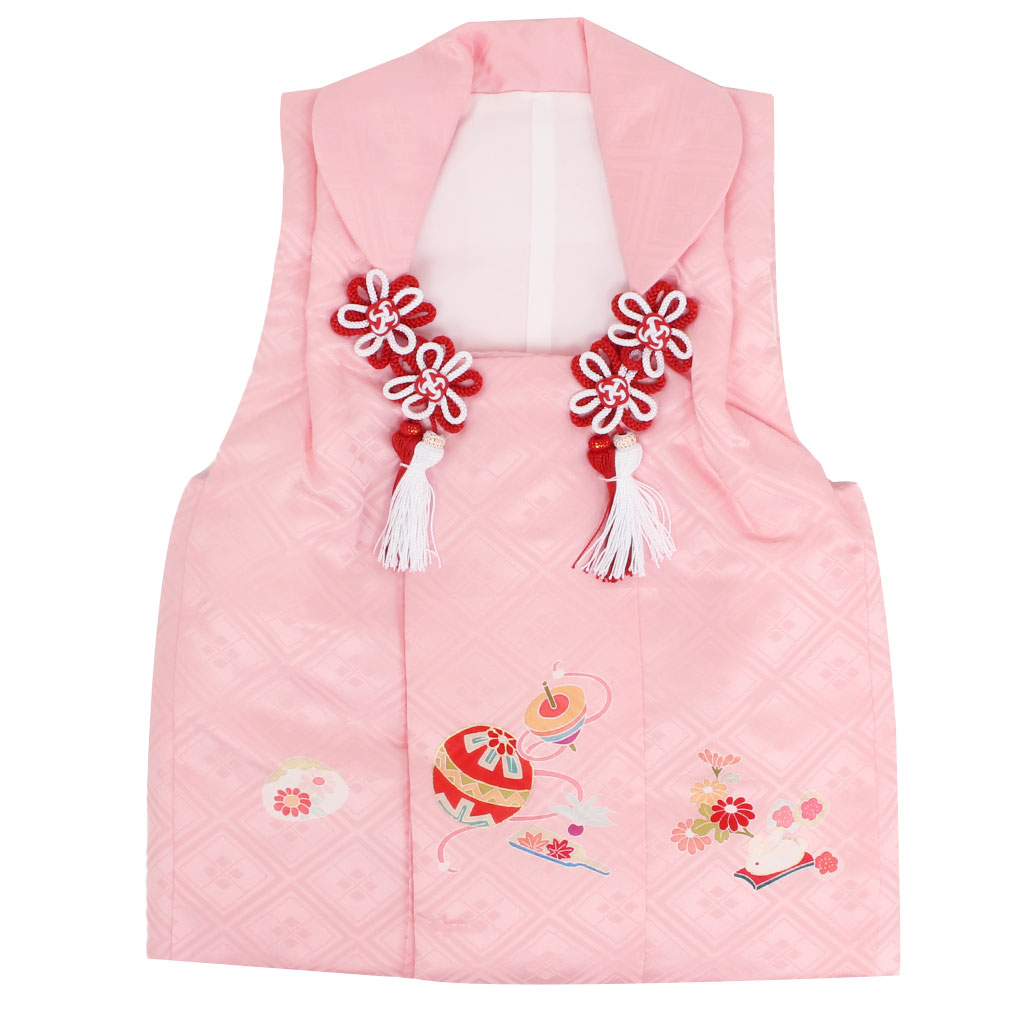 七五三 被布コート 玩具模様 着物 3歳 女の子 単品 正絹 赤 白 桃 日本製 七五三着物