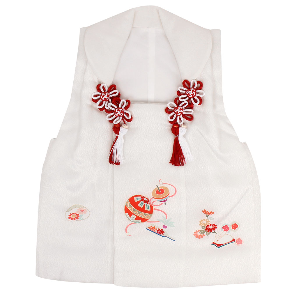七五三 被布コート 玩具模様 着物 3歳 女の子 単品 正絹 赤 白 桃 日本 