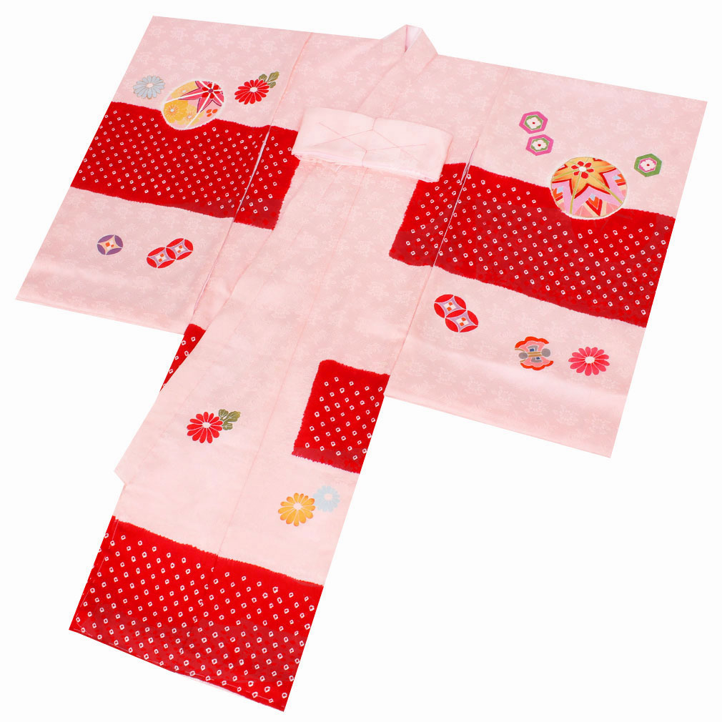 Kisste（キステ） お宮参り 着物 女の子 産着 桃 赤 毬 鞠 まり 菊