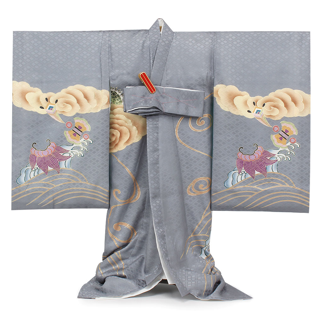 Kisste（キステ） お宮参り 着物 男の子 産着 灰灰 グレー 金 ゴールド