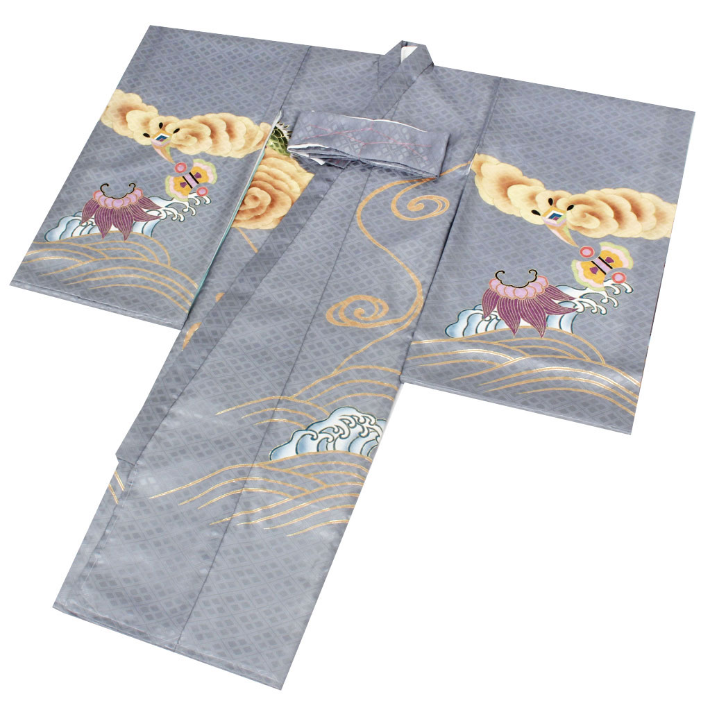 Kisste（キステ） お宮参り 着物 男の子 産着 灰灰 グレー 金 ゴールド