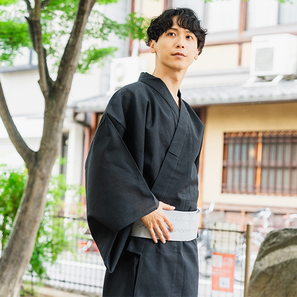 浴衣 セット メンズ 綿麻 M L LL 5柄 4点 ( メンズ浴衣 角帯 下駄 腰紐