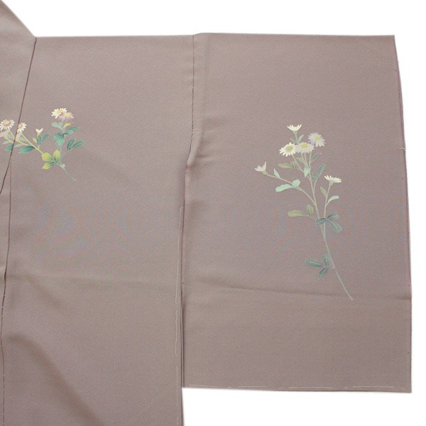 正絹訪問着 未仕立て 仮絵羽 薄渋紫地薄抹茶ぼかしに菊模様