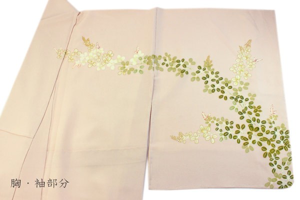 長襦袢➕訪問着　フルセット　着物　正絹　金彩加工　ベージュ　萩　上品　G11 訪問着 正絹 セット 4点 購入 新品 仕立上り フリーサイズ 薄ピンク地