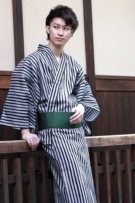 浴衣 メンズ 単品 M L LL サイズ 黒地縞 仕立上がり 大人 男性 ゆかた 