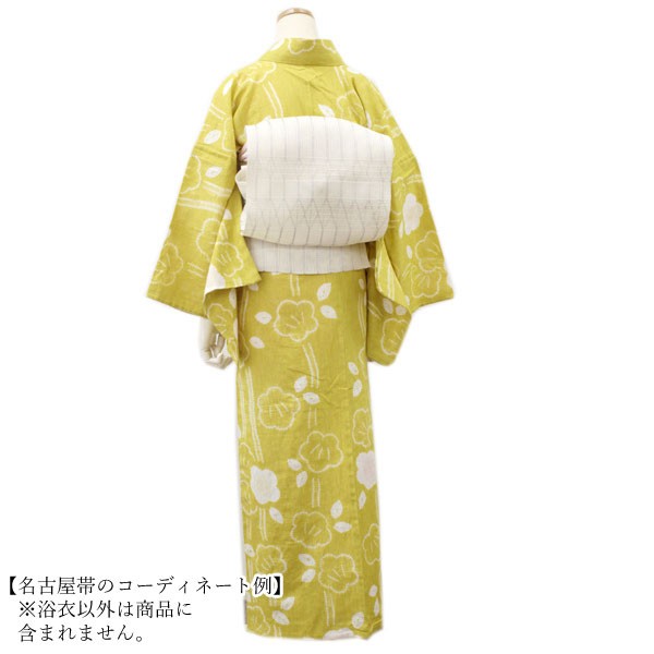 浴衣 単品 レディース 綿麻 からし 梅花紋 帽子絞り 京都 仕立て上り