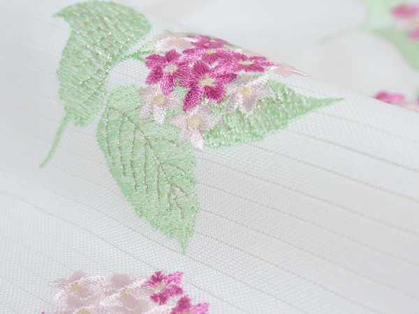 シルック 半衿 絽 刺繍 東レシルック 夏 ホワイト ピンク 紫陽花 シルック 半衿 絽 刺繍 東レシルック 夏 ホワイト ピンク 紫陽花