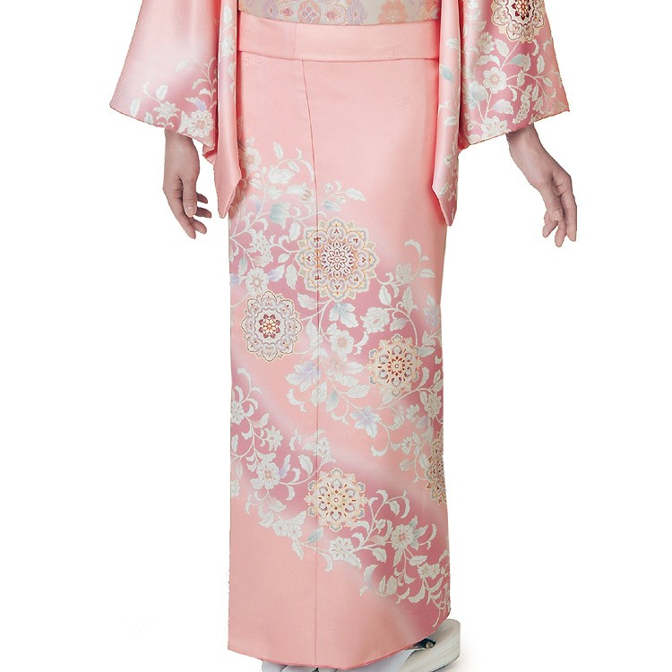 H.L 訪問着 単品 ピンク地 華紋唐草柄 フリー サイズ アッシュ