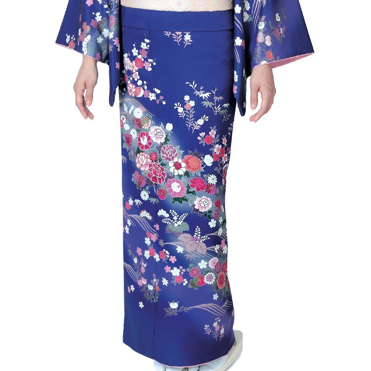 H.L（アッシュ・エル） 訪問着 単品 群青色 吉祥花柄 フリー サイズ HL